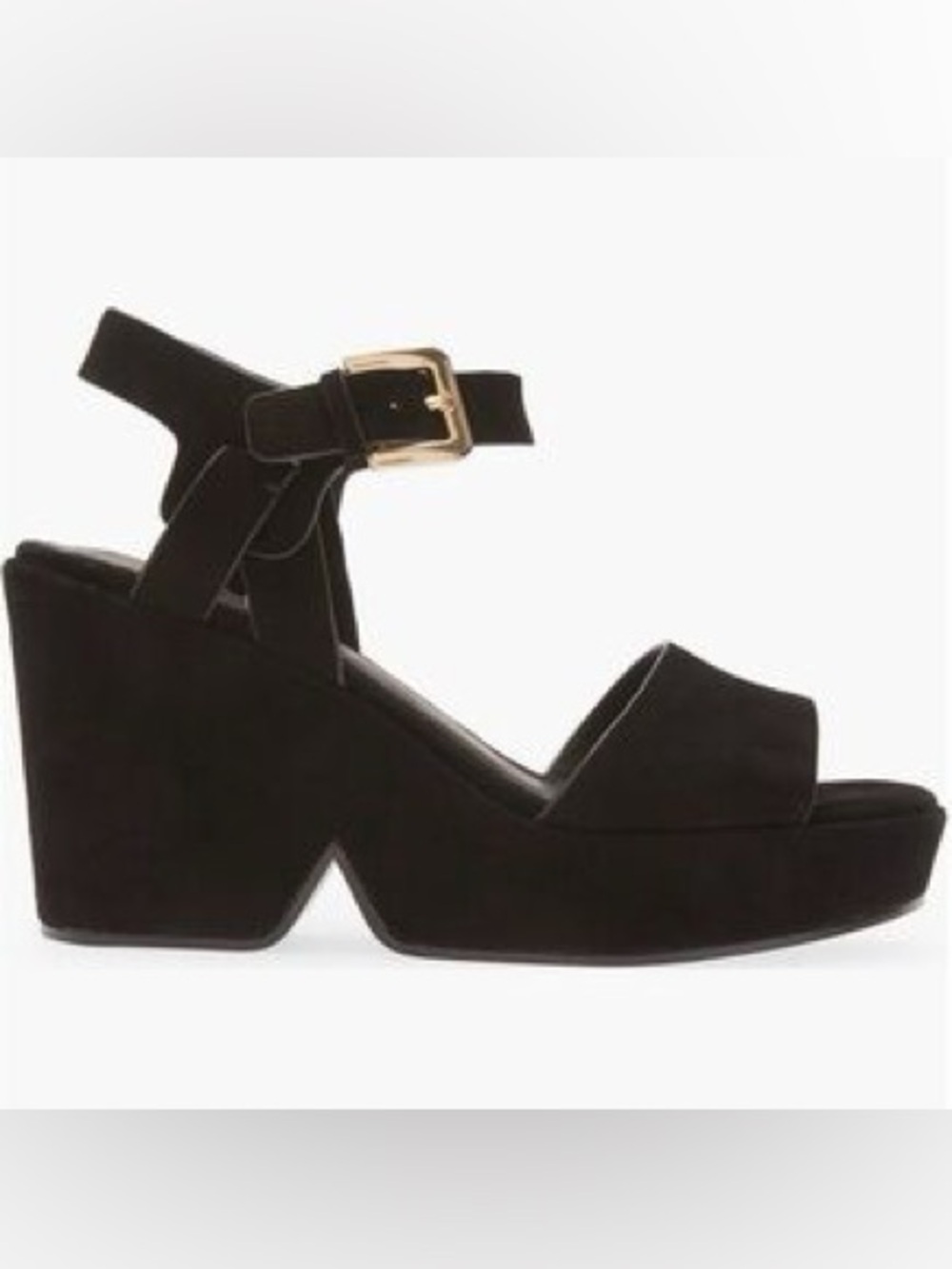 CECELIA NEW YORK Black Suede Ankle Strap Block Heel Sandals